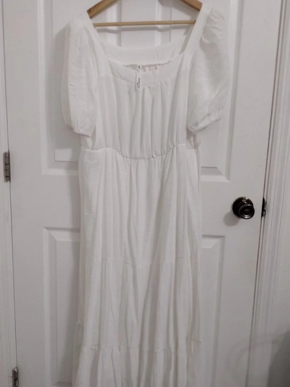 NY Collection White Maxi Dress 1X NWOT Puff Sleeve Tiered Boho Chic - Picture 2 of 8